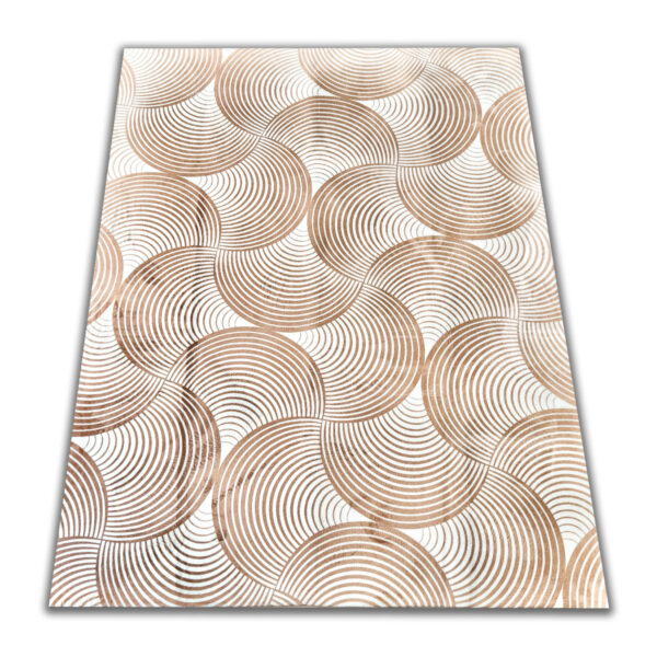 A soft, light beige foam rug with a modern pattern
