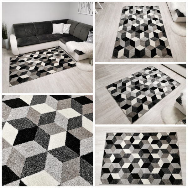 Nowoczesny geometryczny gęsty dywan szary 3D BALI