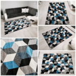 Nowoczesny geometryczny gęsty dywan niebieski 3D BALI