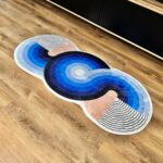 Soft blue foam rug in an original shape