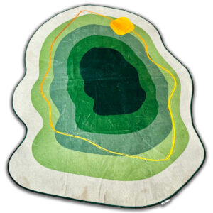 A soft green rug in an unusual shape