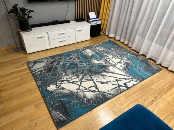 Nowoczesny turkusowy dywan New Idea 3706BS35