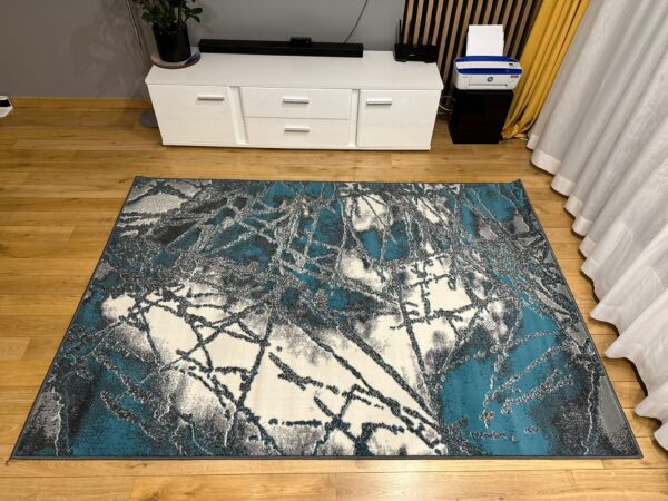 Nowoczesny turkusowy dywan New Idea 3706BS35